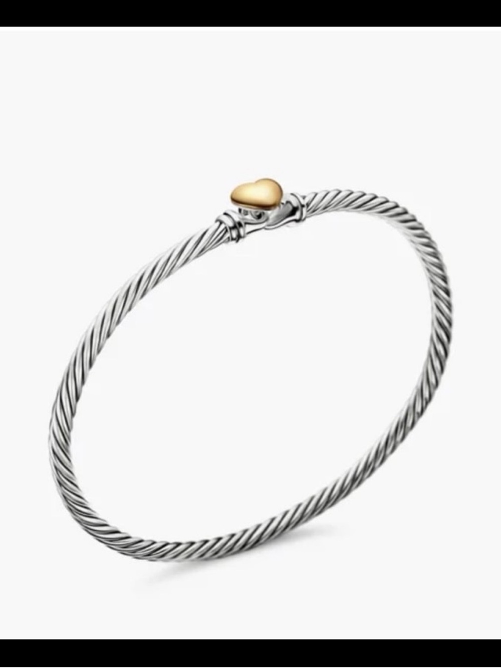 David Yurman Two-Tone Cable Bracelet with Gold Heart - Picture 2 of 8